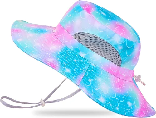 Miniatura 20 de Sombrero de sol para niñas de 2 a 8 años de malla con protección UV, sombrero de playa plegable para niñas de 2 a 8 años Azul