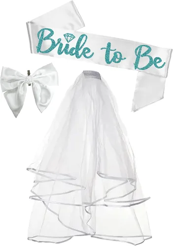 Miniatura 14 de Something Blue Gift for Bride To Be Sash - Banda de satén de grado nupcial - Decoraciones de despedida de soltera azul turquesa, Juego de 2 piezas