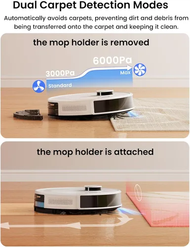 Miniatura 5 de Lefant Robot aspirador y trapeador M2L Plus LiDAR, prevención de obstáculos PSD de 190°, succión fuerte de 6000Pa, capacidad de 75 días, mapeo