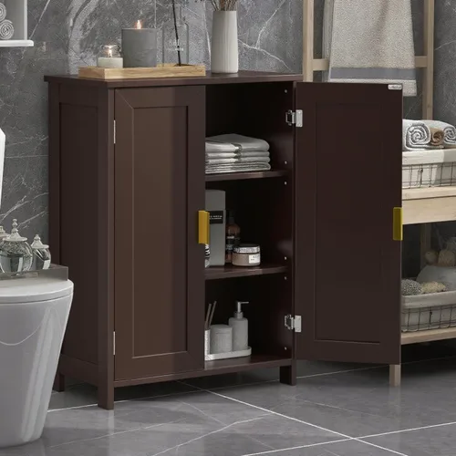Miniatura 11 de TaoHFE Gabinete de almacenamiento de baño gris, gabinetes de baño independientes con 2 puertas, armario de toallas para baños, gabinetes de baño