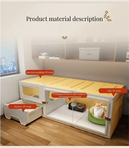 Miniatura 3 de Jaula para gatos, casa de interior para gatos, casa de lujo para gatos de plástico con caja de arena, diseño de tres capas de dos capas, 27.6* 17.7*