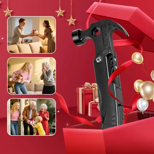 Miniatura 7 de Martillo multiherramienta, regalo de múltiples herramientas 12 en 1 para hombres, regalos para papá, rellenos de calcetines de Navidad para marido