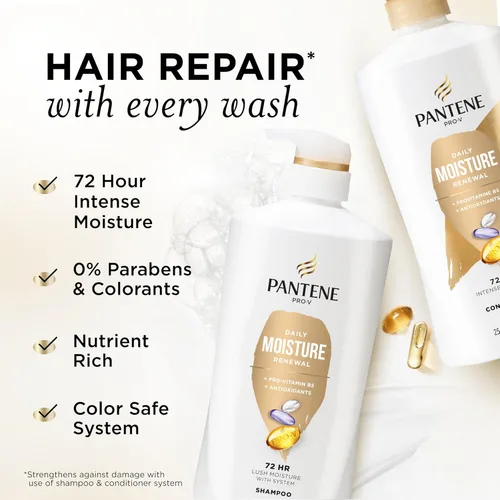 Miniatura 2 de Pantene Juego de champú y acondicionador, renovación diaria de la humedad, nutrientes Pro-V para cabello seco, teñido y lacio, hidratación