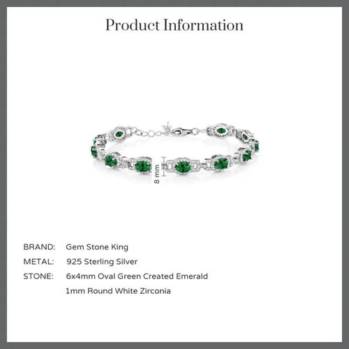 Miniatura 5 de Gem Stone King Pulsera de tenis de plata de ley 925 ovalada verde simulada para mujer (7.45 quilates, 7 pulgadas, con extensor de 1 pulgada), Plata