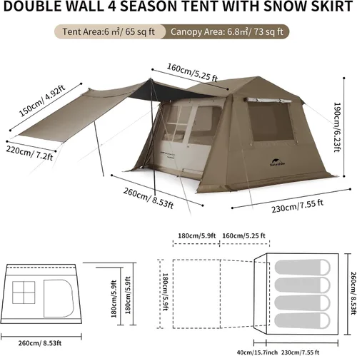 Miniatura 2 de Naturehike Village Tienda de Campaña Instantánea, Tienda de Campaña para 4 Personas y 8 Personas con Toldo Completo, Tiendas de Campaña Impermeables