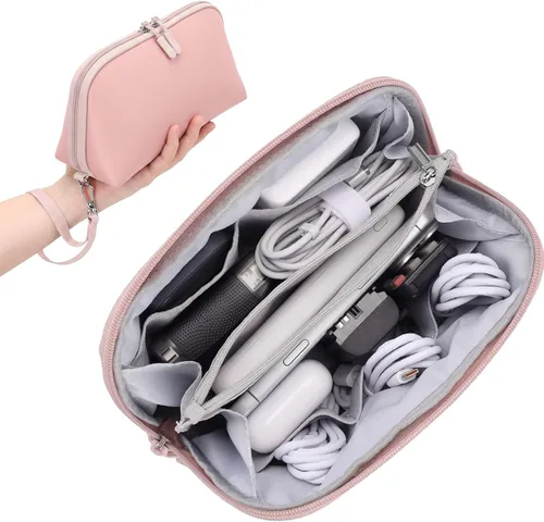 Miniatura 13 de FYY Organizador de cables de viaje, 8 compartimentos, bolsa tecnológica ligera resistente al agua con correa para la muñeca, funda portátil