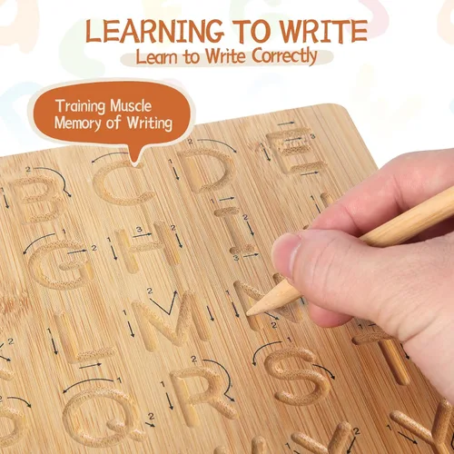 Miniatura 4 de Asweets Montessori - Tabla de trazado del alfabeto de madera, tablero de práctica de letras de madera, tableros de doble cara para niños pequeños