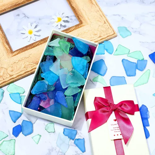 Miniatura 7 de Jetec Cristal de mar de 22 onzas azul caribeño y azul cobalto, blanco y troceado, piezas de vidrio de mar a granel para playa, boda, fiesta