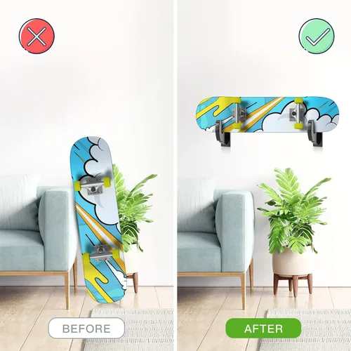 Miniatura 4 de BiJun Soporte de pared para patineta, exhibición de montaje en pared para snowboard, estante horizontal de acrílico, colgador de almacenamiento