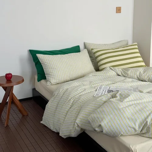 Miniatura 31 de mixinni Juego de funda de edredón vintage a rayas, tamaño twin, juego de ropa de cama de 3 piezas, 100% algodón lavado, suave y transpirable, funda