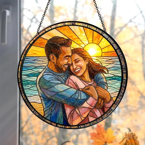 Foto personalizada para parejas con vitrales sintéticos, retrato de fotos de cuople para colgar en ventana, regalo para ella y él, regalo de foto