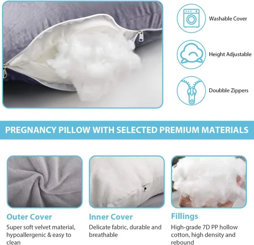 Miniatura 7 de BATTOP Almohada de embarazo para dormir, almohada de maternidad de cuerpo completo con funda extraíble lavable, soporte para espalda, caderas