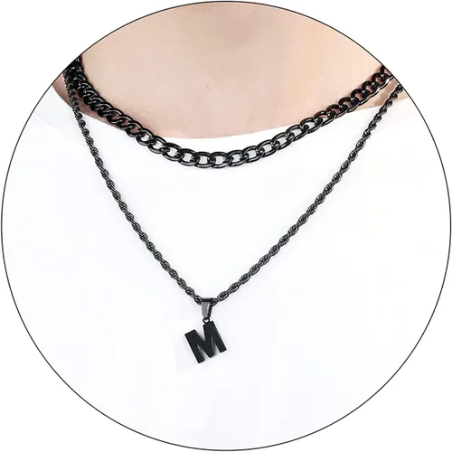 Miniatura 87 de SENRAN Collar con inicial en capas de la A a la Z para hombre, cadena de cuerda torcida de acero inoxidable de 18 a 20 pulgadas, dije de letra
