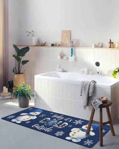 Miniatura 5 de Tapete de baño azul navideño para bañera, antideslizante, de secado rápido y absorbente, tierra de diatomeas, fregadero, dormitorio, cocina