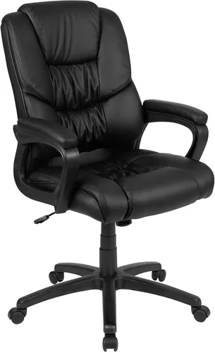 Flash Furniture Fundamentals - Silla giratoria grande y alta de LeatherSoft para oficina y juegos, silla de oficina ergonómica con reposabrazos Negro