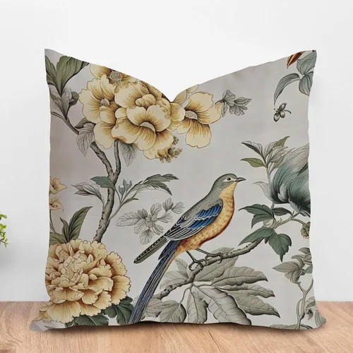 Miniatura 18 de ArogGeld Funda de cojín para sofá de granja con diseño de pájaro chinoiserie amarillo y gris, peonía, pavo real, decoración del hogar, funda