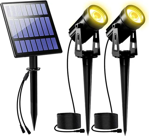 Miniatura 15 de T-SUNUS - Foco solar para jardín al aire libre, 4 en 1, luces solares IP65, impermeable, cable de 9.8 pies, panel solar separado de 5 W, Amarillo