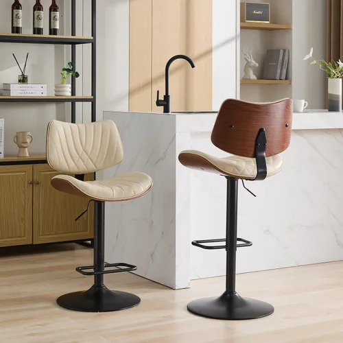 Miniatura 7 de Juego de 2 taburetes de bar giratorios de 360°, taburetes de bar modernos de mediados de siglo, altura de mostrador ajustable, sillas de bar Negro