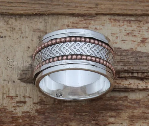 Miniatura 2 de 925 Sterling Silver Ring, Bohemian Silver Ring, Statement Silver Ring, Spinner Band Rings, Antique Silver Ring, Minimalist Ring Women, Fidget