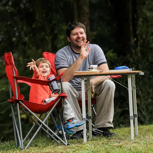 Miniatura 8 de Camco Mesa plegable Cuenta con parte superior de bambú natural y patas de aluminio plegables para almacenamiento y organización de caravanas