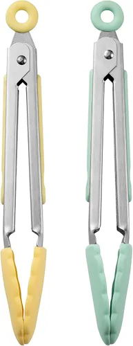 Miniatura 22 de COOK WITH COLOR - Juego de pinzas de cocina y barbacoa de acero inoxidable con punta de silicona, 3 piezas de utensilios, verde Menta