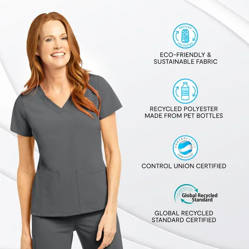 Miniatura 3 de Olive & Co. Camisas médicas para mujer, color gris peltre, moderno, ajustado, con cuello en V