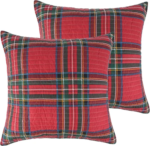 Miniatura 11 de Levtex Home - Funda estándar acolchada a cuadros Spencer (26 x 20 pulgadas) - Tartán de Navidad - Rojo, verde, blanco, azul, dorado - Sin relleno