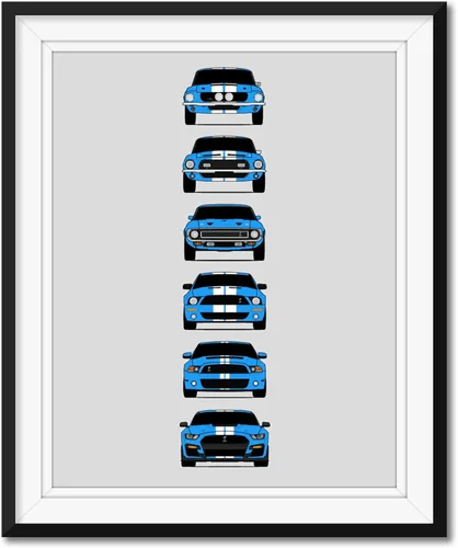 Custom Car Posters Handmade Poster compatible with Shelby Mustang GT500 and Print of Ford Shelby GT500 - Grabber Blue with White Stripes, 11x14 7.
