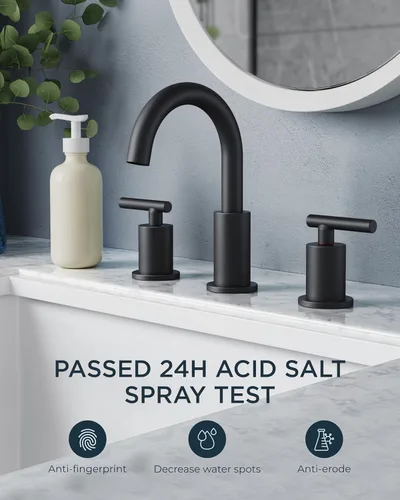 Miniatura 2 de FORIOUS Grifos de baño negros de 3 agujeros, 2 manijas de 8 pulgadas, grifo de tocador negro mate generalizado, 3 agujeros con boquilla giratoria