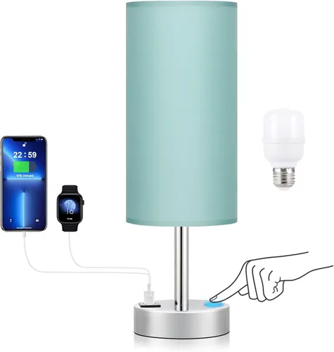 Miniatura 15 de Lámparas de mesita táctiles negras para niñas - Lámpara de noche pequeña con puertos de carga USB-C y USB, lámpara de mesa de control de 3 vías