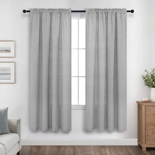 Miniatura 68 de KOUFALL Juego de 2 cortinas de puerta francesa, cortinas de lino para puerta/ventana, cortina transparente boho para cristal lateral delantero