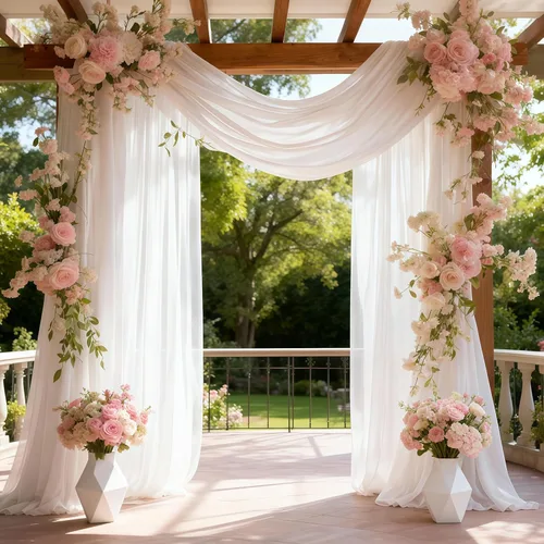 Tela drapeada para arco de boda de 28 x 19 pies, telón de fondo de tela de gasa transparente, 2 paneles de cortinas blancas para decoración de