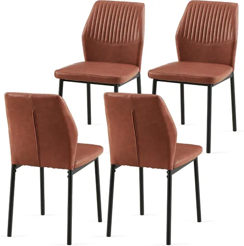 Miniatura 2 de Juego de 4 sillas de comedor de piel sintética marrón, cómodas sillas de cocina tapizadas sin brazos con patas de metal negro para sala de estar