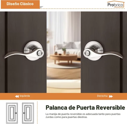 Miniatura 5 de Probrico - Paquete de 6 manijas de privacidad para puertas, estilo ondulado, palancas de níquel satinado, para baño y dormitorio