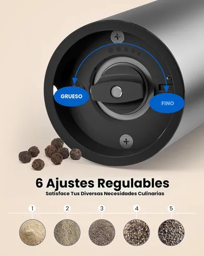 Miniatura 6 de Juego de molinillo eléctrico de sal y pimienta con base recargable, gran capacidad mejorada, juego de molinillo de pimienta recargable con luz LED