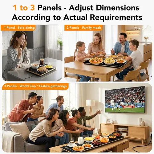 Miniatura 2 de Bandeja de calentamiento eléctrica, superficie de vidrio extra larga de 47 x 12 pulgadas, tapete de calentamiento 3 en 1 para alimentos, con 7