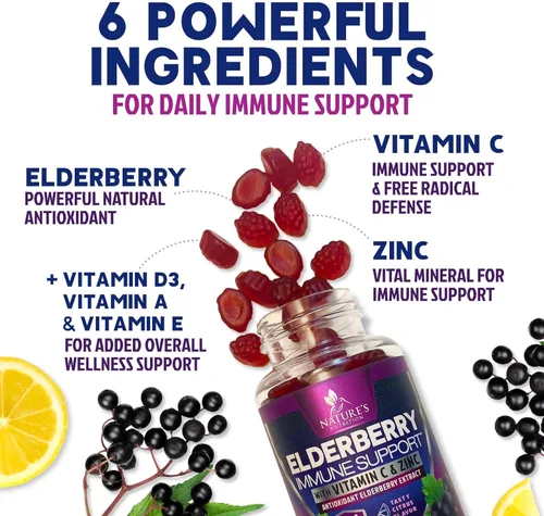 Miniatura 3 de Gomitas de apoyo inmunológico de saúco, gomitas de saúco Sambucus de 3 veces más fuerza con vitamina C, D3 y zinc, extracto de saúco negro