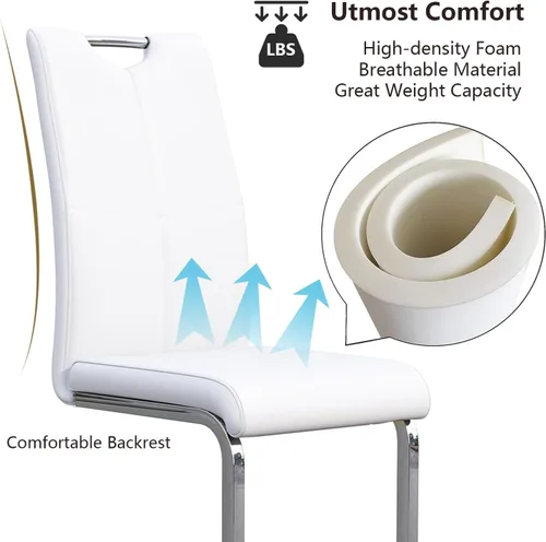 Miniatura 5 de Juego de 2 sillas de comedor, modernas sillas de comedor de piel sintética, sillas tapizadas para cocina, comedor, respaldo alto ergonómico