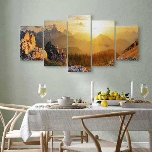 Miniatura 8 de artgeist Lienzo acústico para pared, diseño de montañas de la naturaleza, 80 x 40 pulgadas, 5 piezas con impresión de sonido de espuma acústica
