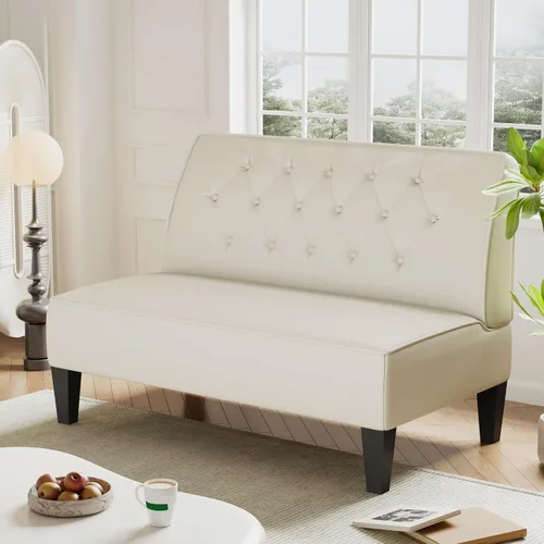 Miniatura 4 de annjoe Sofá de dos plazas acolchado con botones capitoné tapizado, sofá con respaldo abrochado, sofá banqueta para comedor, sala de estar