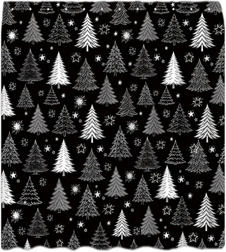 Miniatura 6 de Cortina de ducha con diseño de árbol de Navidad, color negro y blanco, diseño de árbol de Navidad retro, copo de nieve, diseño de pino de Año Nuevo