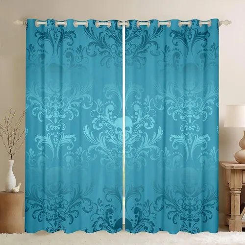 Miniatura 45 de Cortinas y cortinas de damasco turquesa para adultos, cortinas opacas barrocas victorianas antiguas, 2 paneles de 38 pulgadas de ancho x 54 pulgadas