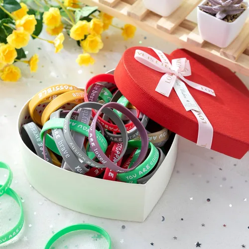Miniatura 4 de Junkin 200 pulseras motivacionales a granel, pulseras de silicona inspiradoras a granel, pulseras de goma de colores, pulseras positivas, regalos