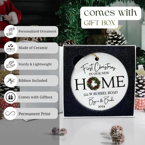 Miniatura 2 de Adorno Personalizado para la Primera Navidad en Nuestro Nuevo Hogar 2025, Adorno de Dirección de Casa Personalizado, Regalo para la Familia, Regalo