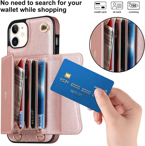 Miniatura 3 de Funda para iPhone 13 de 6.1 pulgadas, bolso cruzado con correa de hombro, funda protectora de moda para iPhone 13 (oro rosa)