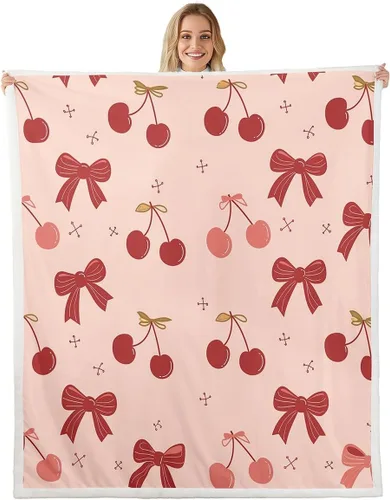 Miniatura 29 de Manta de franela con lazo rosa, manta de vellón con lazo en acuarela para decoración del hogar, sofá, sofá, manta de forro polar kawaii de dibujos