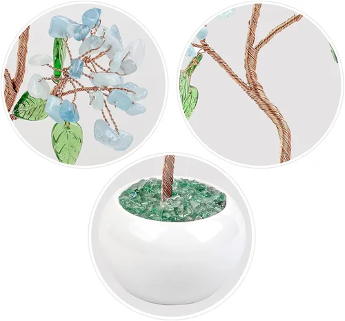 Miniatura 3 de Amogeeli Árbol de dinero de cristal curativo con maceta de cerámica, árbol de la suerte bonsái de piedra para decoración del hogar Fengshui