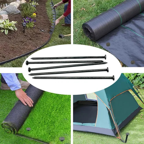 Miniatura 5 de Estacas de paisaje de metal de 10 pulgadas para bordes de paisaje, 100 piezas de estacas de anclaje para pavimentadoras de paisaje, barreras