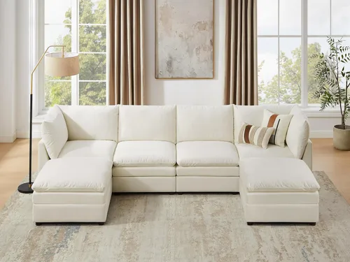 Miniatura 11 de VANOMi Sofá Seccional Modular Cloud de 127" para Sala de Estar, Sofá Cama Moderno de Gran Tamaño con Asiento Profundo y Otomana de Cojín Grueso