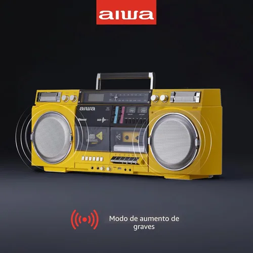Miniatura 3 de Aiwa Retro Boombox Reproductor de CD con grabación en casete, Bluetooth 5.0, radio FM/AM, entradas USB/SD/AUX, medidores VU, pantalla LCD, altavoces